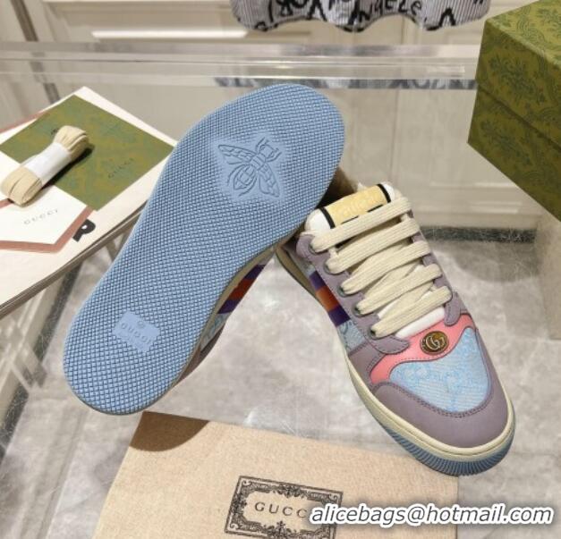 Top Grade Gucci Screener Trainer Sneakers in Beige Suede and GG Canvas with Web Purple/Blue 1119143