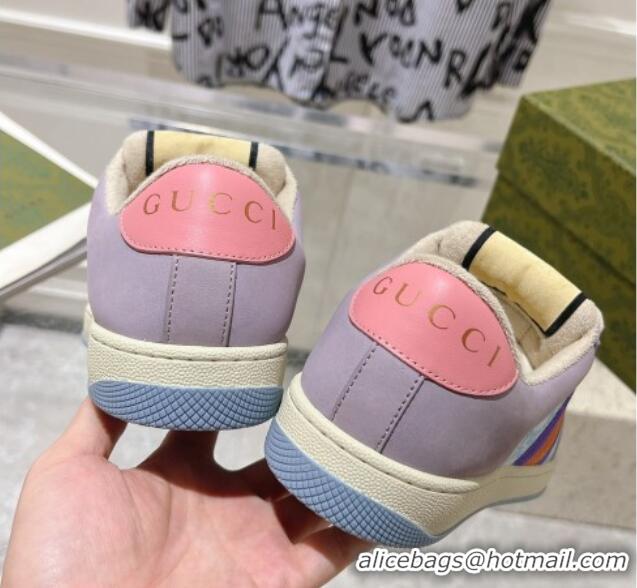 Top Grade Gucci Screener Trainer Sneakers in Beige Suede and GG Canvas with Web Purple/Blue 1119143