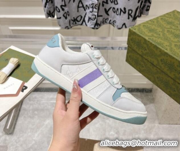 Buy Luxury Gucci Screener Trainer Sneakers in Suede and GG Canvas with Web Light Grey/White 1119145