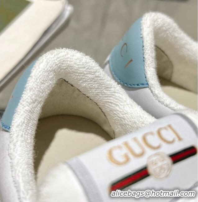 Buy Luxury Gucci Screener Trainer Sneakers in Suede and GG Canvas with Web Light Grey/White 1119145