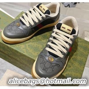 Trendy Design Gucci Screener Trainer Sneakers in Leather and GG Canvas with Web Dark Grey 1119147