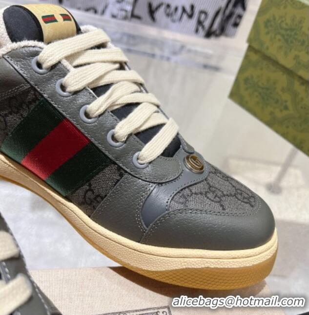 Trendy Design Gucci Screener Trainer Sneakers in Leather and GG Canvas with Web Dark Grey 1119147