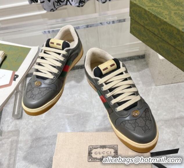 Trendy Design Gucci Screener Trainer Sneakers in Leather and GG Canvas with Web Dark Grey 1119147