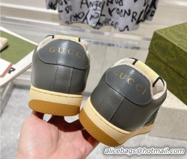 Trendy Design Gucci Screener Trainer Sneakers in Leather and GG Canvas with Web Dark Grey 1119147