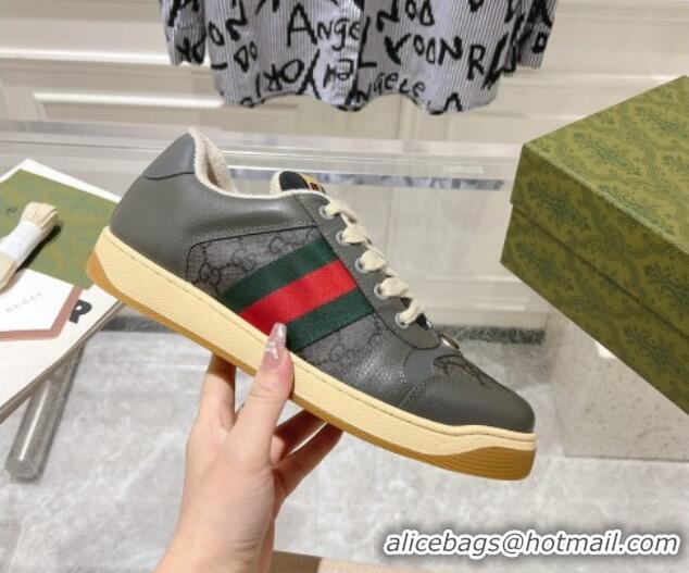 Trendy Design Gucci Screener Trainer Sneakers in Leather and GG Canvas with Web Dark Grey 1119147