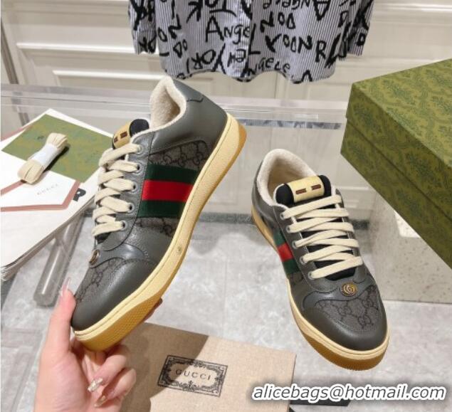 Trendy Design Gucci Screener Trainer Sneakers in Leather and GG Canvas with Web Dark Grey 1119147