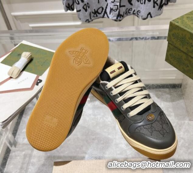 Trendy Design Gucci Screener Trainer Sneakers in Leather and GG Canvas with Web Dark Grey 1119147