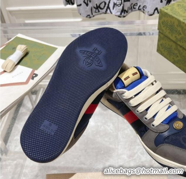 Charming Gucci Screener Trainer Sneakers in Suede and GG Canvas with Web Grey/Blue 1119148