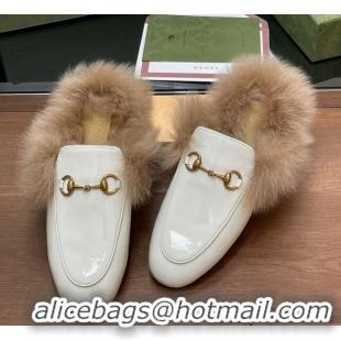 Sumptuous Gucci Patent Leather and Wool Flat Slippers White 1119150