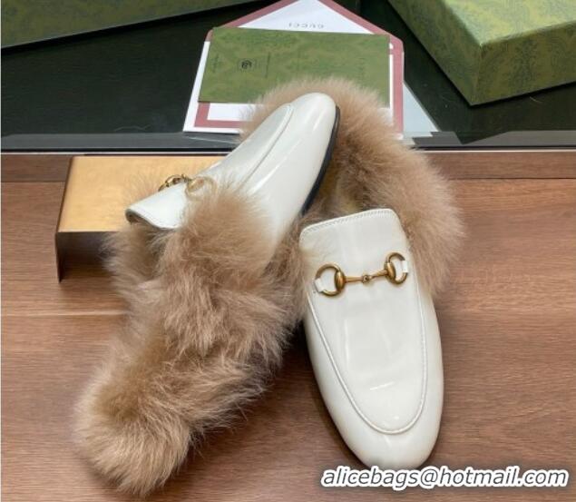 Sumptuous Gucci Patent Leather and Wool Flat Slippers White 1119150