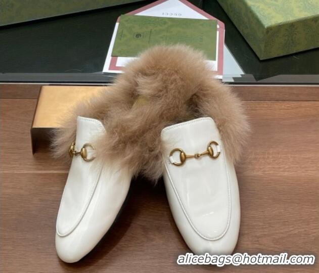 Sumptuous Gucci Patent Leather and Wool Flat Slippers White 1119150