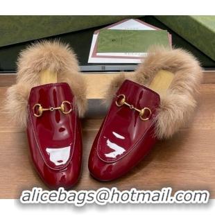 Hot Style Gucci Patent Leather and Wool Flat Slippers Burgundy 1119151