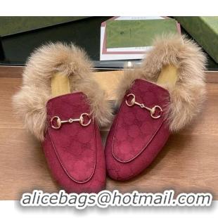 Best Price Gucci GG Canvas and Wool Flat Slippers Red 1119152