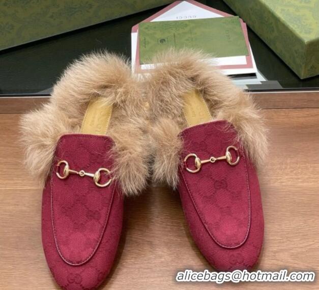 Best Price Gucci GG Canvas and Wool Flat Slippers Red 1119152