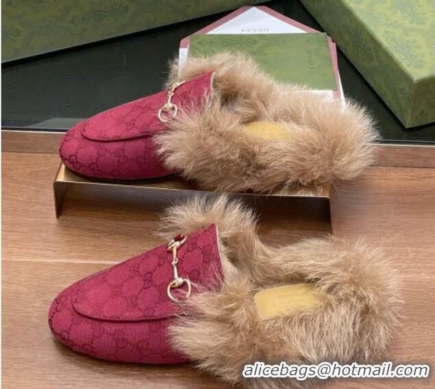 Best Price Gucci GG Canvas and Wool Flat Slippers Red 1119152