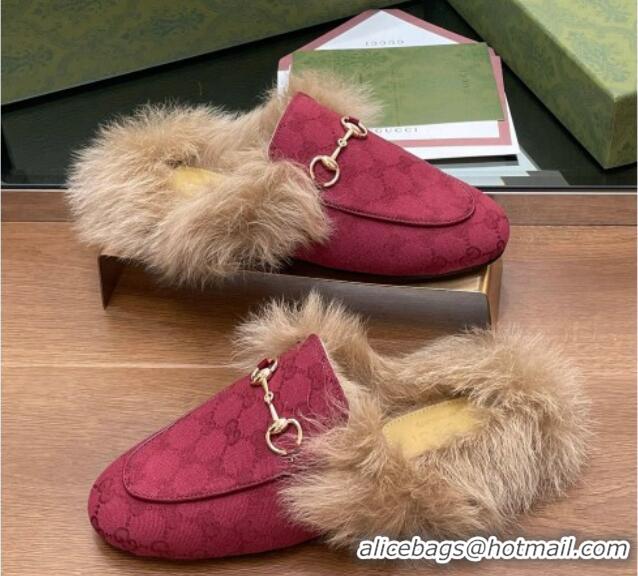 Best Price Gucci GG Canvas and Wool Flat Slippers Red 1119152