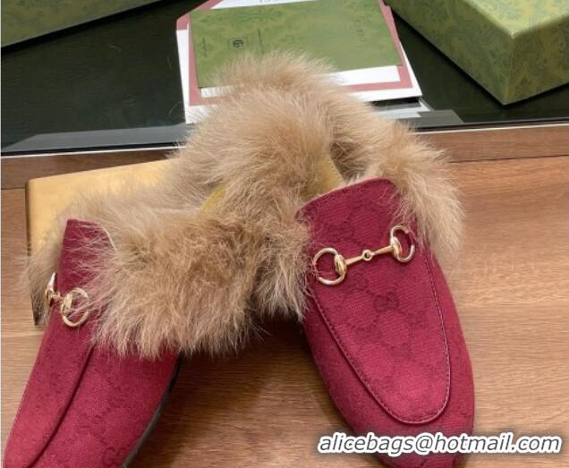 Best Price Gucci GG Canvas and Wool Flat Slippers Red 1119152