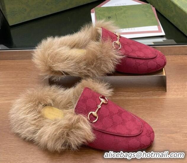 Best Price Gucci GG Canvas and Wool Flat Slippers Red 1119152