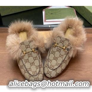 Purchase Gucci GG Canvas and Wool Flat Slippers Beige 1119153