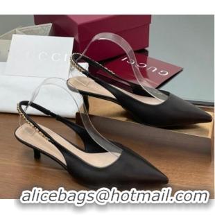 Best Grade Gucci Signoria Slingback Pumps 4.5cm in Calfskin Leather Black 1119157