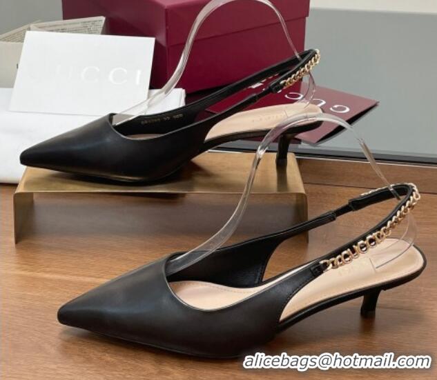 Best Grade Gucci Signoria Slingback Pumps 4.5cm in Calfskin Leather Black 1119157