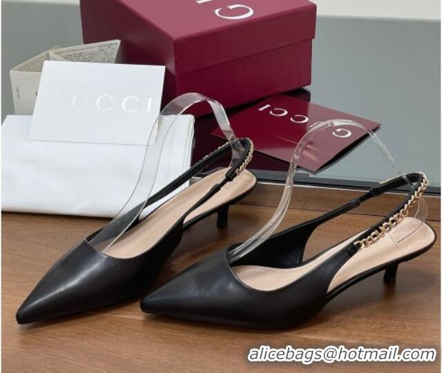 Best Grade Gucci Signoria Slingback Pumps 4.5cm in Calfskin Leather Black 1119157