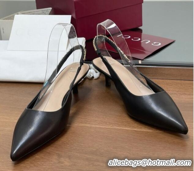 Best Grade Gucci Signoria Slingback Pumps 4.5cm in Calfskin Leather Black 1119157