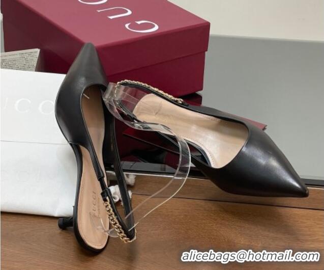 Best Grade Gucci Signoria Slingback Pumps 4.5cm in Calfskin Leather Black 1119157