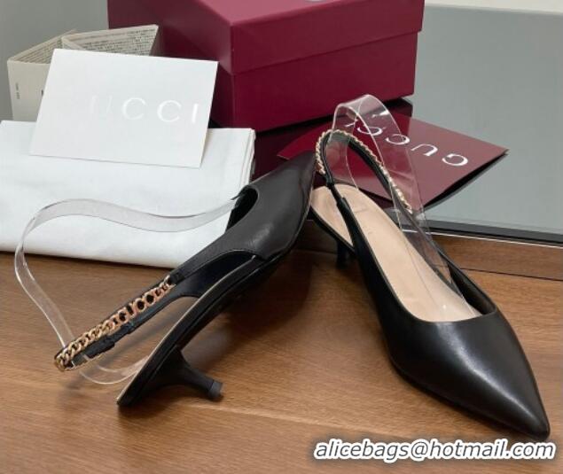 Best Grade Gucci Signoria Slingback Pumps 4.5cm in Calfskin Leather Black 1119157