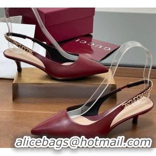 Popular Style Gucci Signoria Slingback Pumps 4.5cm in Calfskin Leather Burgundy 1119159