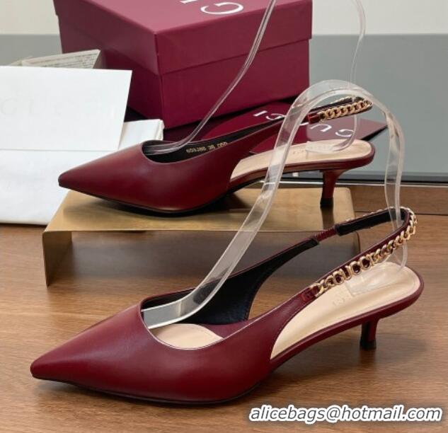 Popular Style Gucci Signoria Slingback Pumps 4.5cm in Calfskin Leather Burgundy 1119159