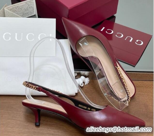 Popular Style Gucci Signoria Slingback Pumps 4.5cm in Calfskin Leather Burgundy 1119159