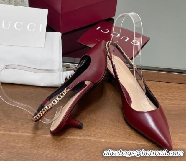 Popular Style Gucci Signoria Slingback Pumps 4.5cm in Calfskin Leather Burgundy 1119159