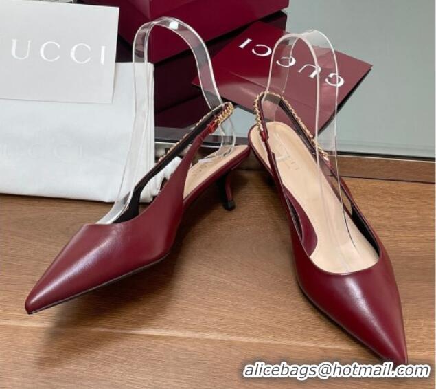 Popular Style Gucci Signoria Slingback Pumps 4.5cm in Calfskin Leather Burgundy 1119159