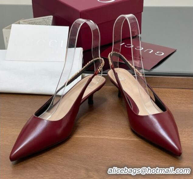 Popular Style Gucci Signoria Slingback Pumps 4.5cm in Calfskin Leather Burgundy 1119159