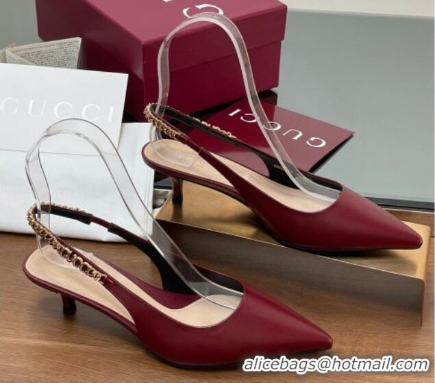 Popular Style Gucci Signoria Slingback Pumps 4.5cm in Calfskin Leather Burgundy 1119159