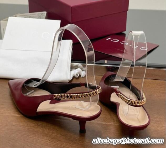 Popular Style Gucci Signoria Slingback Pumps 4.5cm in Calfskin Leather Burgundy 1119159