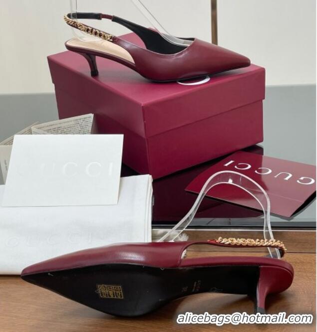 Popular Style Gucci Signoria Slingback Pumps 4.5cm in Calfskin Leather Burgundy 1119159