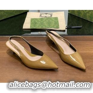 Unique Style Gucci Signoria Slingback Pumps 4.5cm in Patent Leather Khaki 119163