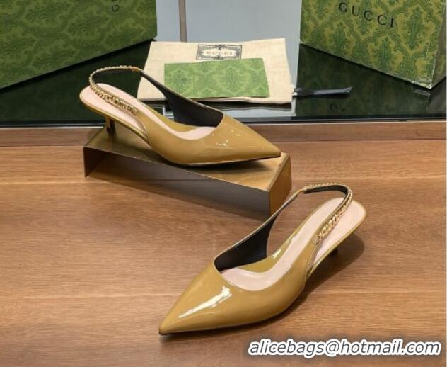 Unique Style Gucci Signoria Slingback Pumps 4.5cm in Patent Leather Khaki 119163