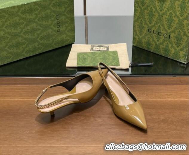 Unique Style Gucci Signoria Slingback Pumps 4.5cm in Patent Leather Khaki 119163