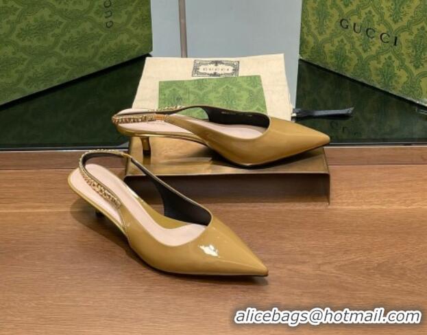 Unique Style Gucci Signoria Slingback Pumps 4.5cm in Patent Leather Khaki 119163