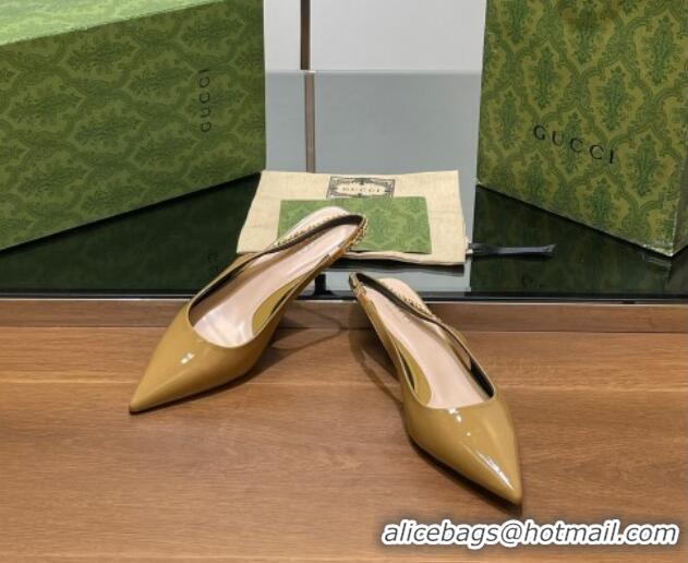 Unique Style Gucci Signoria Slingback Pumps 4.5cm in Patent Leather Khaki 119163