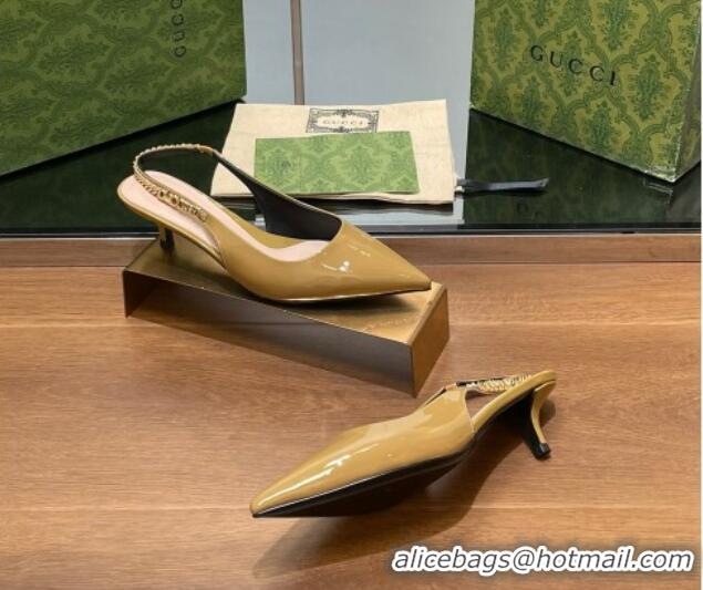 Unique Style Gucci Signoria Slingback Pumps 4.5cm in Patent Leather Khaki 119163