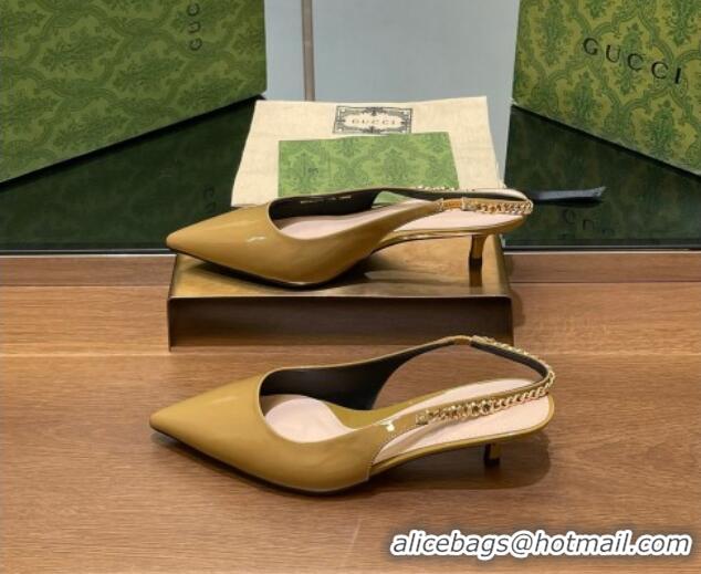 Unique Style Gucci Signoria Slingback Pumps 4.5cm in Patent Leather Khaki 119163