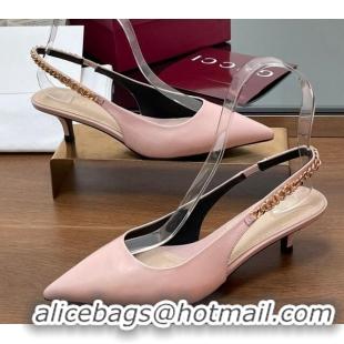 Good Looking Gucci Signoria Slingback Pumps 4.5cm in Calfskin Leather Light Pink 1119161