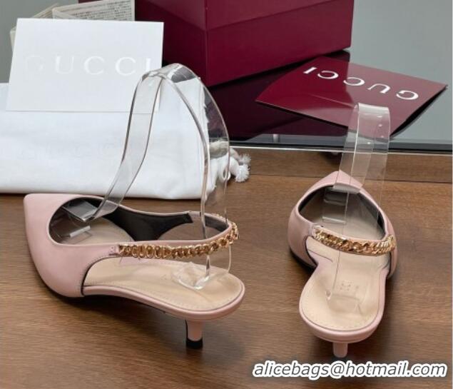 Good Looking Gucci Signoria Slingback Pumps 4.5cm in Calfskin Leather Light Pink 1119161