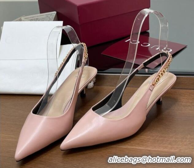 Good Looking Gucci Signoria Slingback Pumps 4.5cm in Calfskin Leather Light Pink 1119161