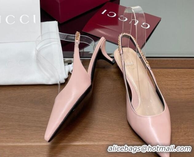 Good Looking Gucci Signoria Slingback Pumps 4.5cm in Calfskin Leather Light Pink 1119161