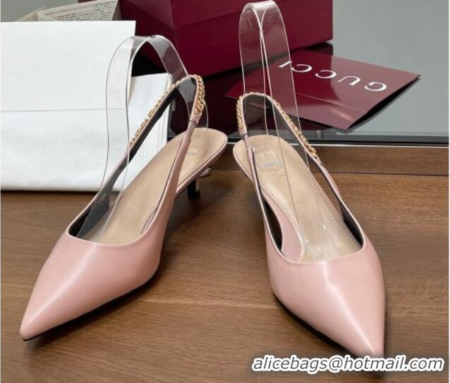 Good Looking Gucci Signoria Slingback Pumps 4.5cm in Calfskin Leather Light Pink 1119161